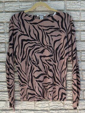 Vintage Nygard Collection Silk Blend Zebra Print Sparkle Top Long Sleeve Size L
